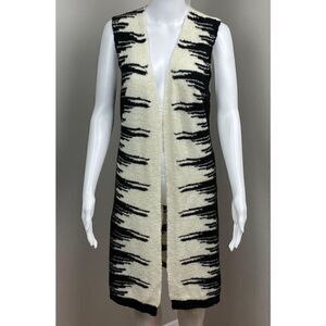 Conrad C Collection Sleeveless Print Wool Duster Womens Small Black White AZ0326
